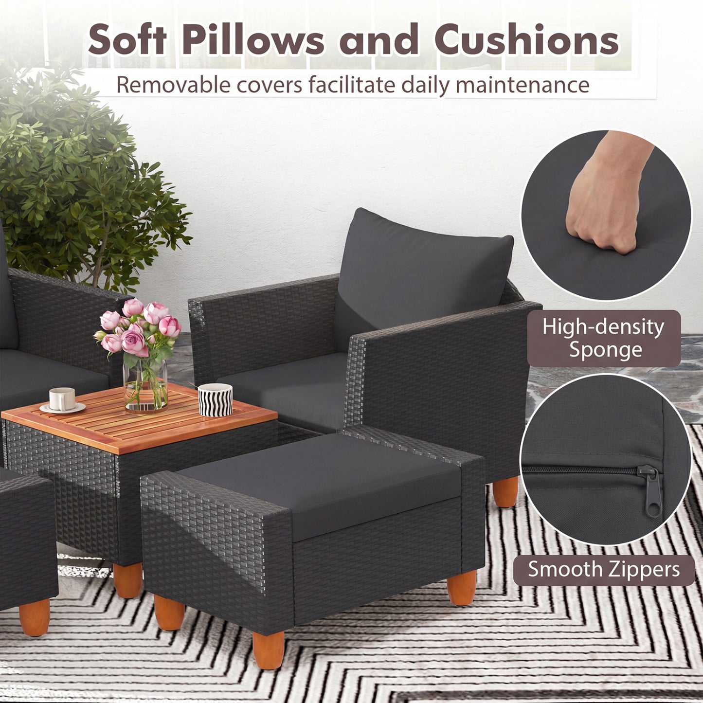 Ensemble de mobilier de patio avec causeuse et fauteuils, noir