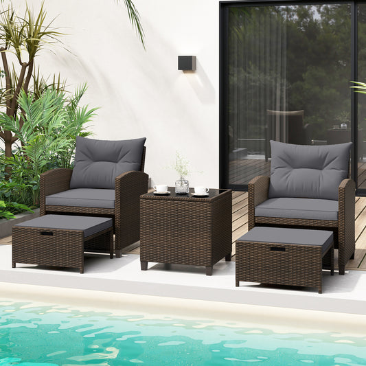 5 Pieces Patio Rattan Furniture with 2 Ottomans and Tempered Glass Coffee Table, Gray Patio Conversation Sets Gray at Gallery Canada