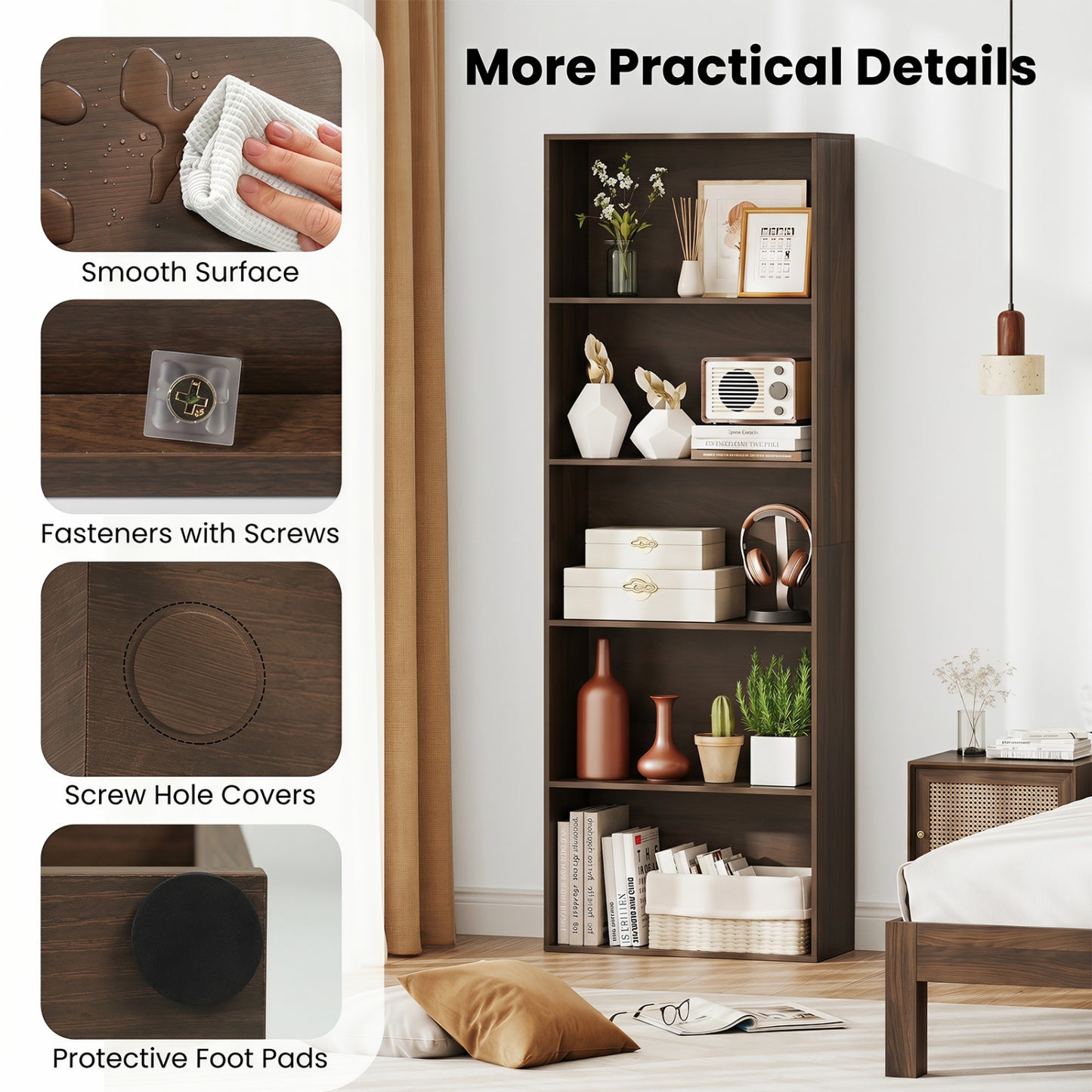 5-Tier Bookshelf Open Bookcase, Dark Walnut Bookcases at Gallery Canada