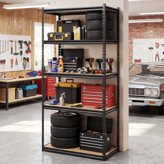 5-Tier Garage Shelving, 2200 LBS Metal Storage, Adjustable Utility Rack Garages Black at Gallery Canada