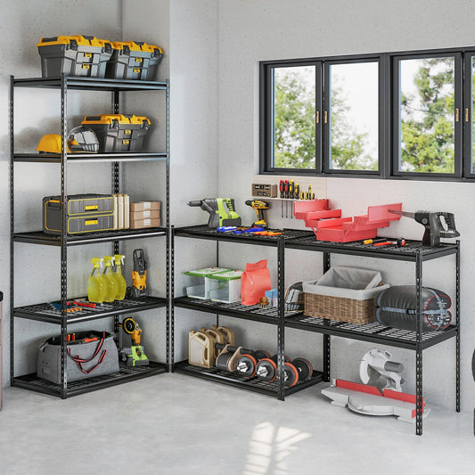 5-Tier Metal Shelving Unit, Adjustable Wire Rack Set of 3, Black Sheds & Outdoor Storage Black at Gallery Canada