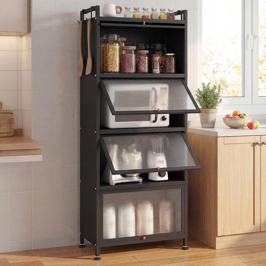 5-Tier Kitchen Baker's Rack With Flip-Up PC Doors, Black Baker's Racks Black at Gallery Canada