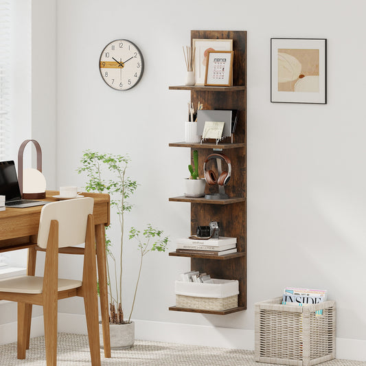 5-Tier Wall Mounted Shelf Unit with Wood Grain, Rustic Brown Bookcases Rustic Brown at Gallery Canada