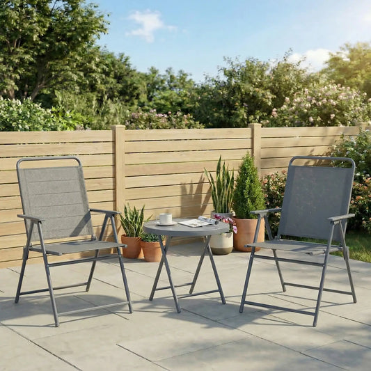 3 Pc Outdoor Bistro Set, Folding Patio Table and Chairs, Tempered Glass Tabletop Bistro Sets Dark Grey at Gallery Canada