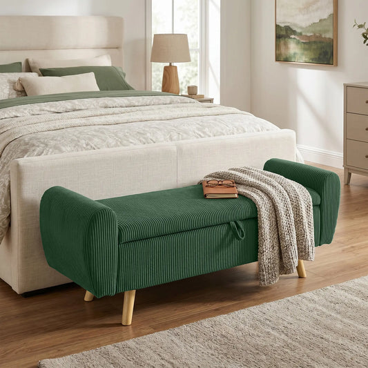 Storage Ottoman, 59" Corduroy Bed Bench, Dark Green Storage Ottomans & Benches Dark Green at Gallery Canada