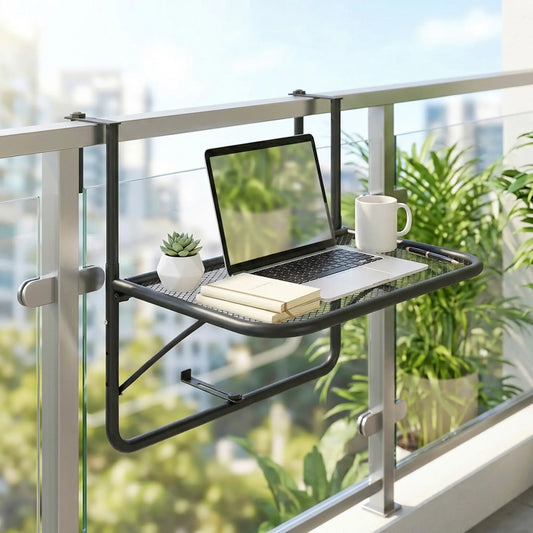Adjustable Balcony Hanging Table, Metal Wall Desk, Outdoor Flower Stand, Black Balcony Table Hanging Black at Gallery Canada