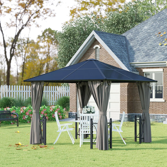 10' X 10' Hardtop Gazebo With PC Roof, Aluminum Frame, Curtains, Netting Gazebos Black and Grey at Gallery Canada