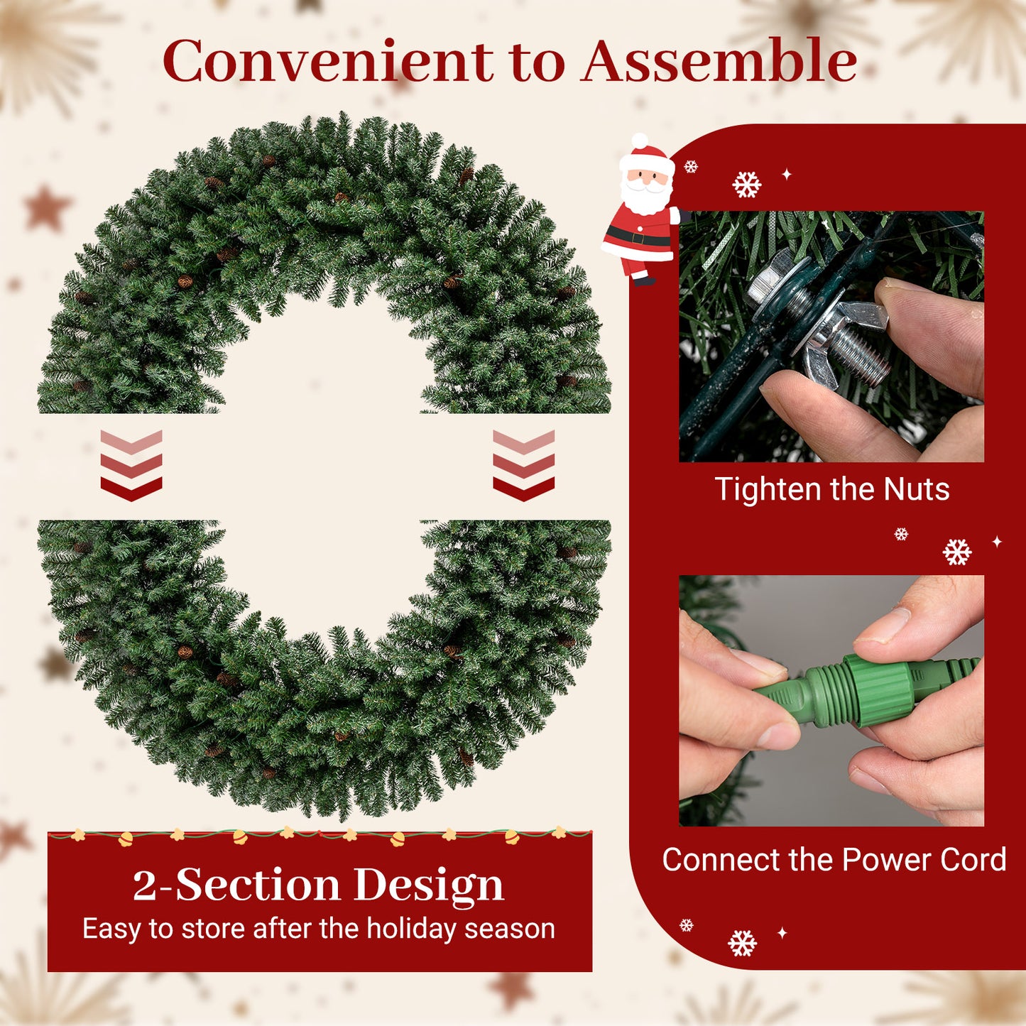 60 Inch Pre-Lit Artificial Christmas Wreath 200 LED Warm White Lights-1 Piece Christmas Decor & Accessories at Gallery Canada