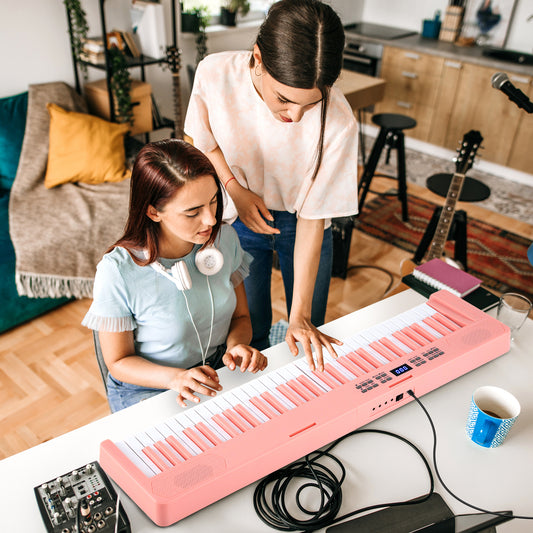 61-Key Foldable Piano Keyboard Full-size Electronic Keyboard with MIDI and Split Function, Pink Pianos & Keyboards Pink at Gallery Canada