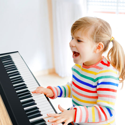 61-Key Folding Piano Keyboard, Full Size Keys, Music Stand, Black Pianos & Keyboards Black at Gallery Canada