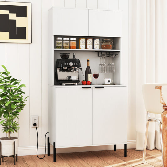 64.5 Inches Tall Kitchen Pantry Cabinet with Charging Station and Wine Glass Rack, White Sideboards Cabinets & Buffets White at Gallery Canada