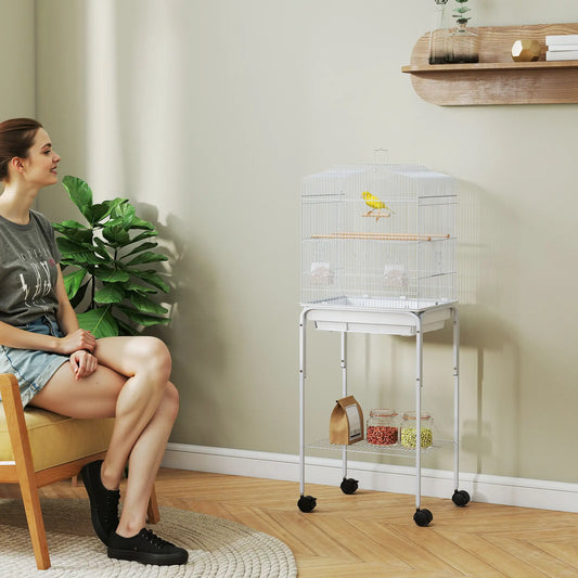 49 Rolling Bird Cage, Cockatoo House, Play Top, Storage Shelf, Wheels, White Bird Cages White at Gallery Canada