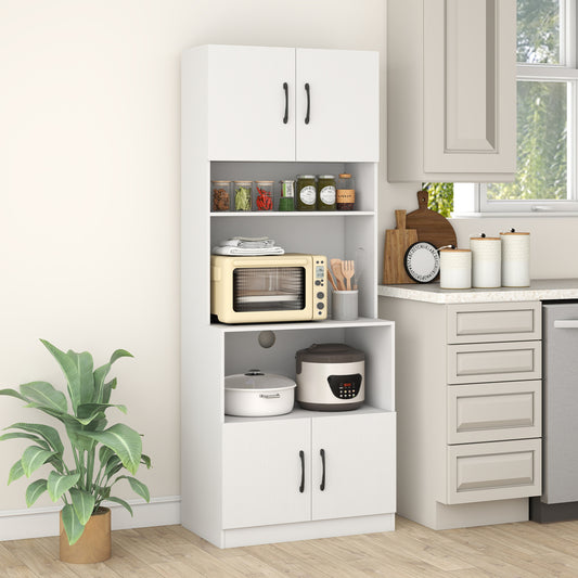 66 Inch Kitchen Pantry Cabinet, Charging Station, Adjustable Shelves, White Sideboards Cabinets & Buffets White at Gallery Canada