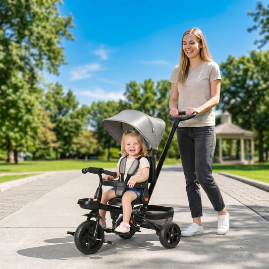 Toddler Tricycle, 4 in 1 Kids Trike, Adjustable Seat, Removable Handle, Grey Tricycles for Kids Grey, Black at Gallery Canada