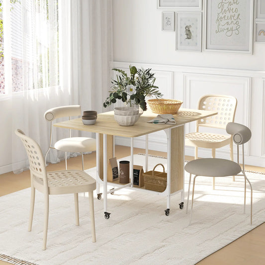 Folding Dining Table, Extendable Kitchen Table With Storage Shelf, Natural Wood Dining Tables Natural Wood, White at Gallery Canada