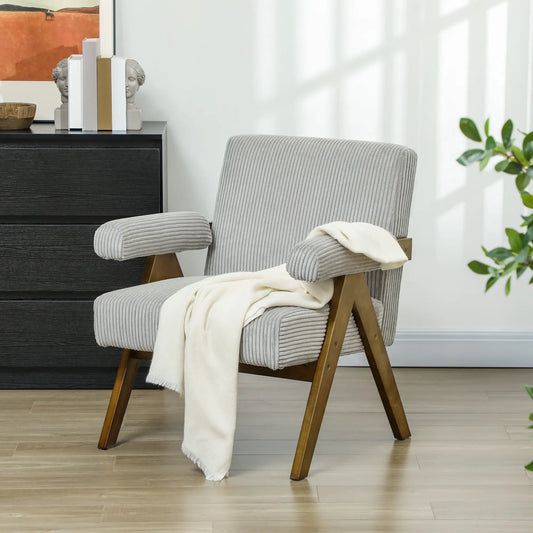 Corduroy Accent Chair, Wide Seat, Soft Padded Armrests, Light Grey Accent Chairs Light Grey at Gallery Canada