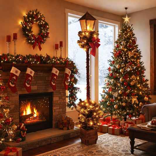 6.1 Feet Pre-Lit Christmas Street Lamp, Snow-Flocked Tips, Yellow Christmas Decor & Accessories Options at Gallery Canada