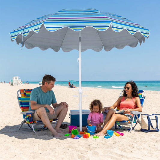 Beach Umbrella UPF 50+, 6.5 FT with Sand Anchor, Blue Outdoor Umbrellas Blue at Gallery Canada