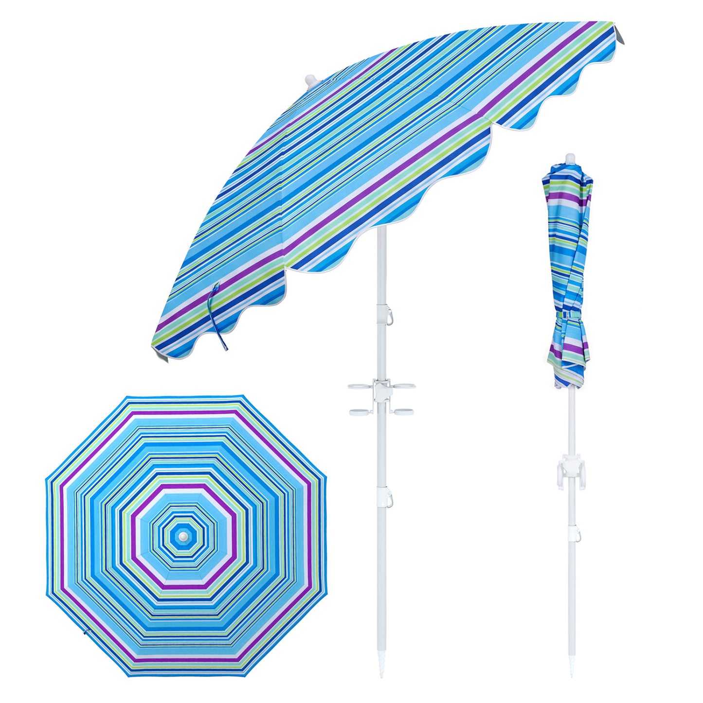 6.5 FT Beach Umbrella, UPF 50+, Sand Anchor, Blue Outdoor Umbrellas at Gallery Canada
