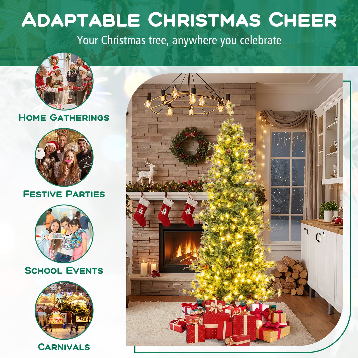 7ft Pre-lit Artificial Christmas Tree With Warm White LED Lights, Green Christmas Tree at Gallery Canada