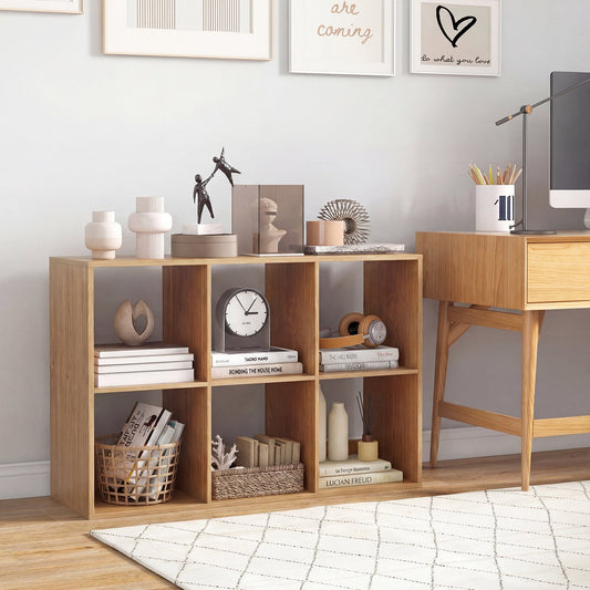 6 Cube Bookshelf With Back Guardrail, Natural Bookcases Natural at Gallery Canada