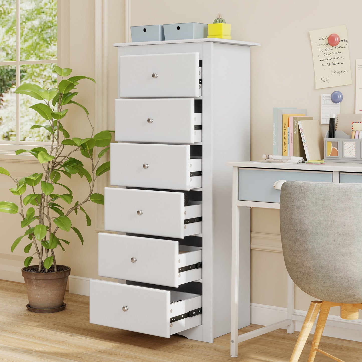 6 Drawer Chest Dresser, Bedroom Clothes Storage Cabinet, White Dressers & Chests at Gallery Canada