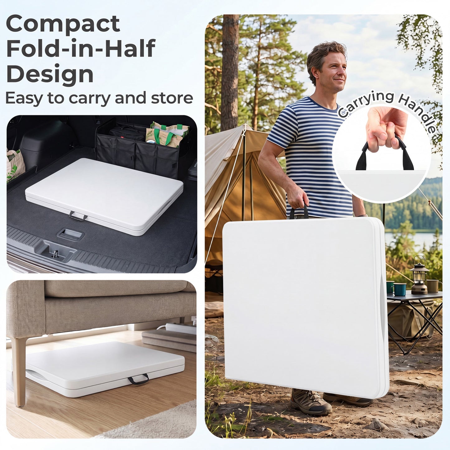 6 FT Plastic Fold-In-Half Camping Table, White Picnic Tables at Gallery Canada