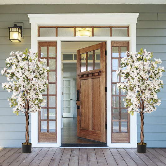 6 Feet Artificial Bougainvillea Tree, 910 White Flowers, Set Of 2, White Faux Plants White at Gallery Canada