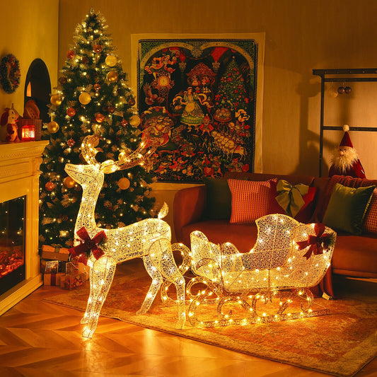 6 Feet Christmas Reindeer And Santa Sleigh Decoration, Golden Christmas Decor & Accessories Golden at Gallery Canada