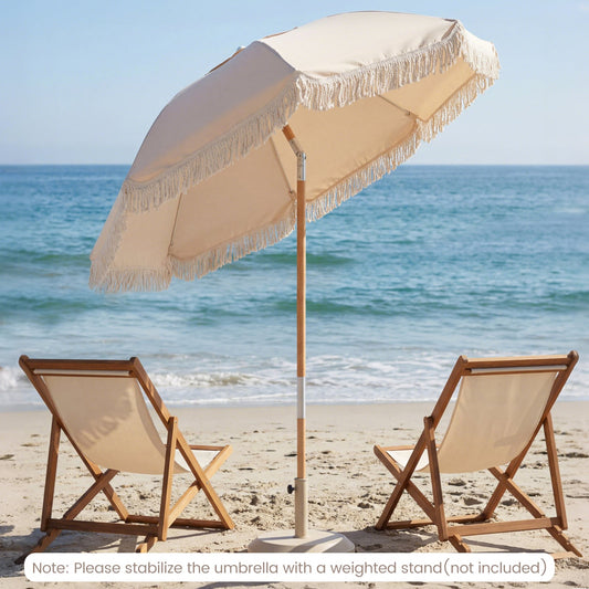 6 Feet Patio Umbrella, Push Button Tilt, Wood Pole, Beige Outdoor Umbrellas Off White at Gallery Canada