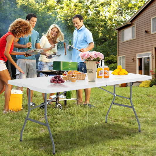 6' Folding Portable Plastic Outdoor Camp Table, White Camping Furniture White at Gallery Canada