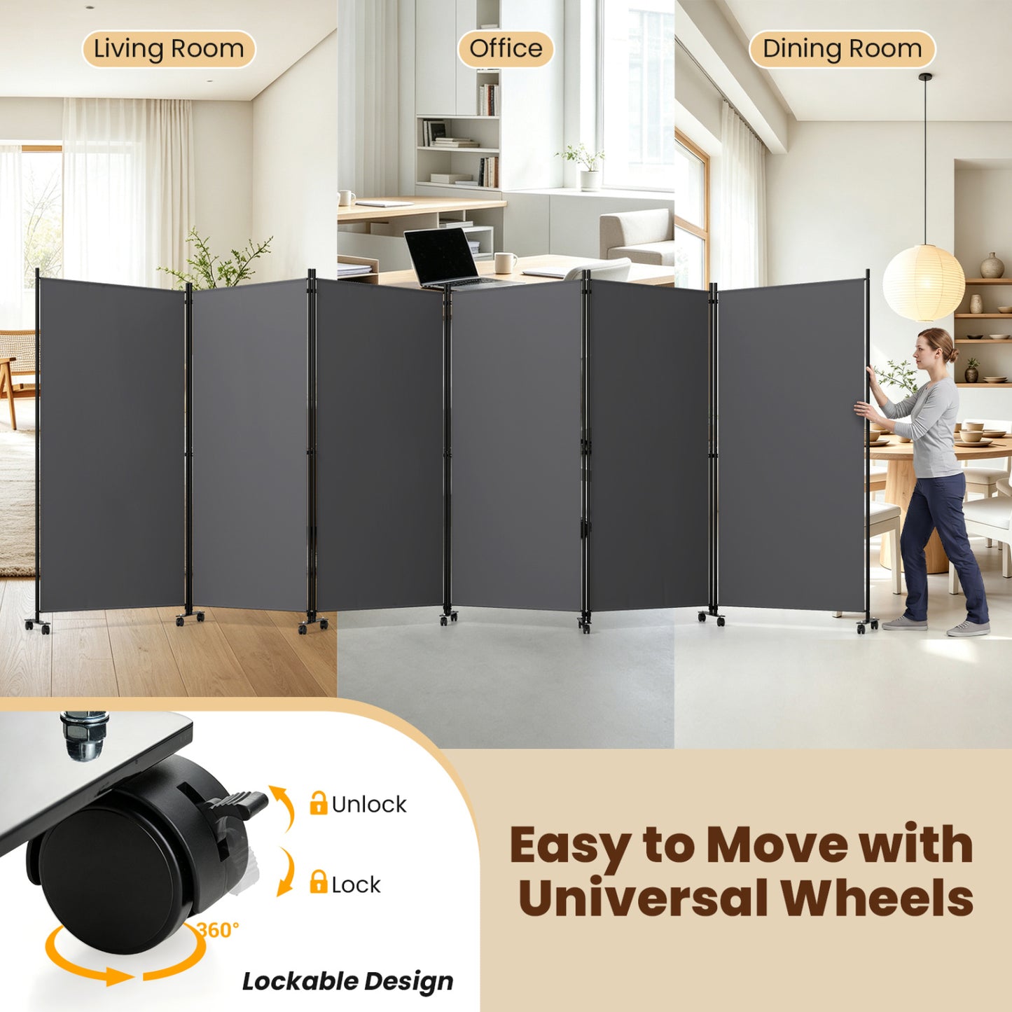 6 Panel Folding Privacy Screen Room Divider Room Dividers at Gallery Canada