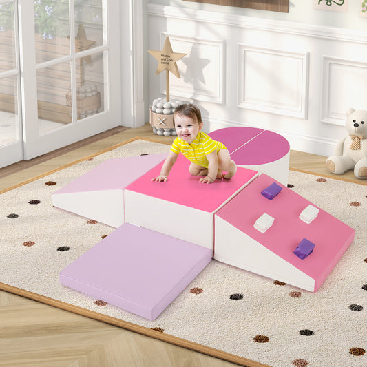 6-Piece Soft Play Set for Toddlers with Climbing Triangle and Ramp, Pink Climbers & Slides Pink at Gallery Canada