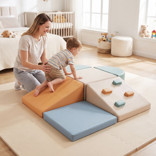 6-Piece Soft Play Set for Toddlers, Climbing Triangle, Ramp, Gray Green Climbers & Slides Beige & Gray at Gallery Canada