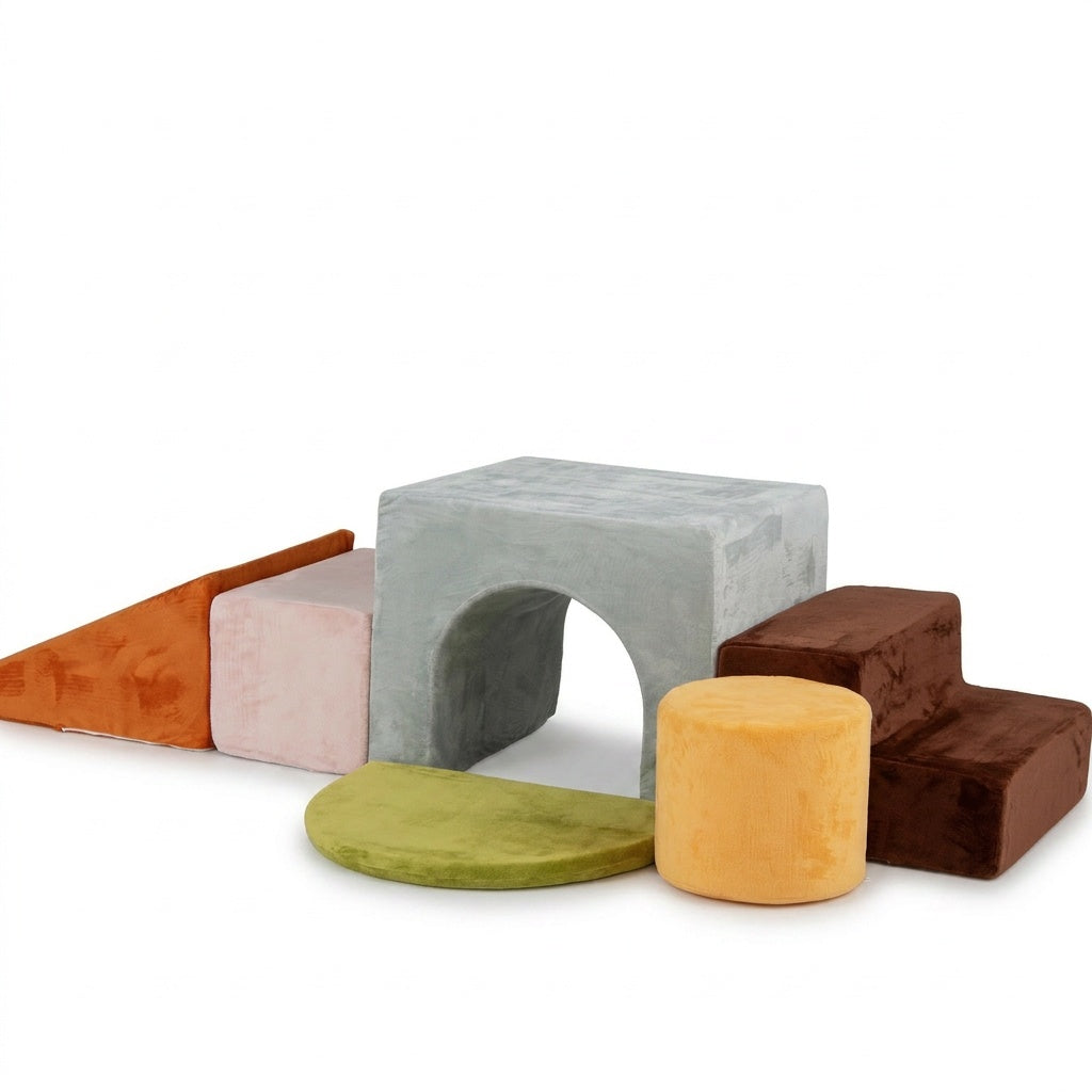 6 Pieces Foam Climbing Blocks for Kids with Slide and Tunnel, Gray Climbers & Slides at Gallery Canada