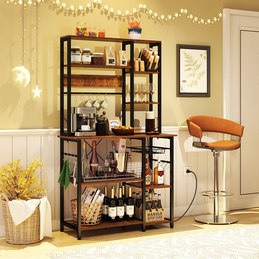 6-Tier Bakers Rack, Wooden Open Shelves, Brown Baker's Racks Rustic Brown at Gallery Canada