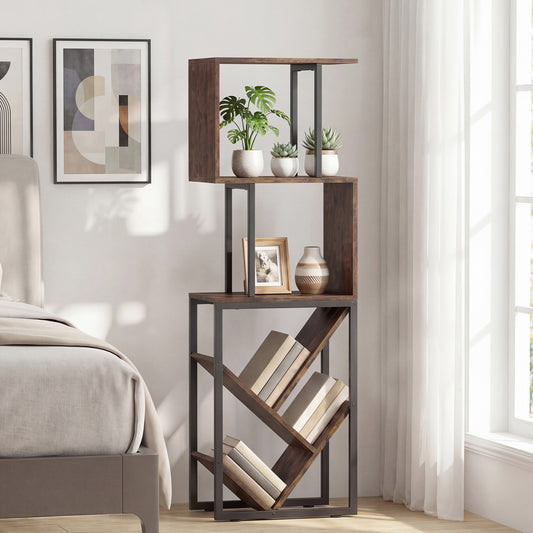 6-Tier Tree S-Shaped Geometric Bookcase, Brown Bookcases Brown at Gallery Canada