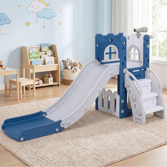 6-In-1 Toddler Slide, L-Shaped Playground With Basketball Hoop, Blue Climbers & Slides Blue at Gallery Canada