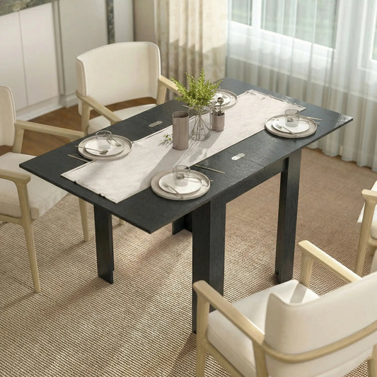 55" Extendable Dining Table, Kitchen Table For 4-6 Person, Black