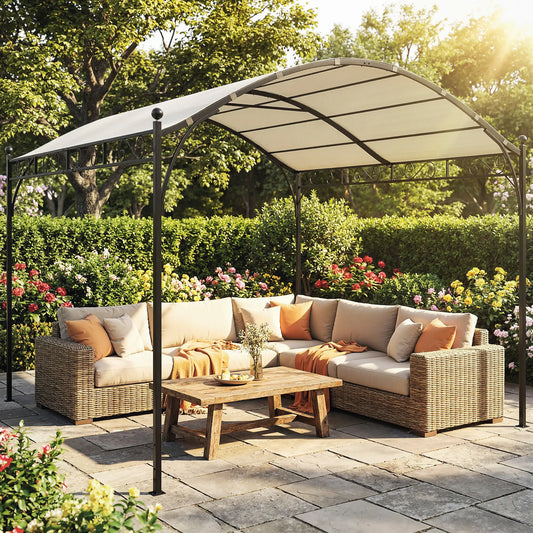10' x 10' Outdoor Pergola, Galvanized Steel Frame, UV30+ Canopy, Cream White Pergolas Cream White, Dark Grey at Gallery Canada