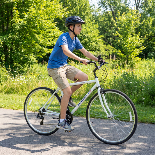 700C Adult Hybrid Bike, 18-Speed Shimano, White Kids Bike White at Gallery Canada