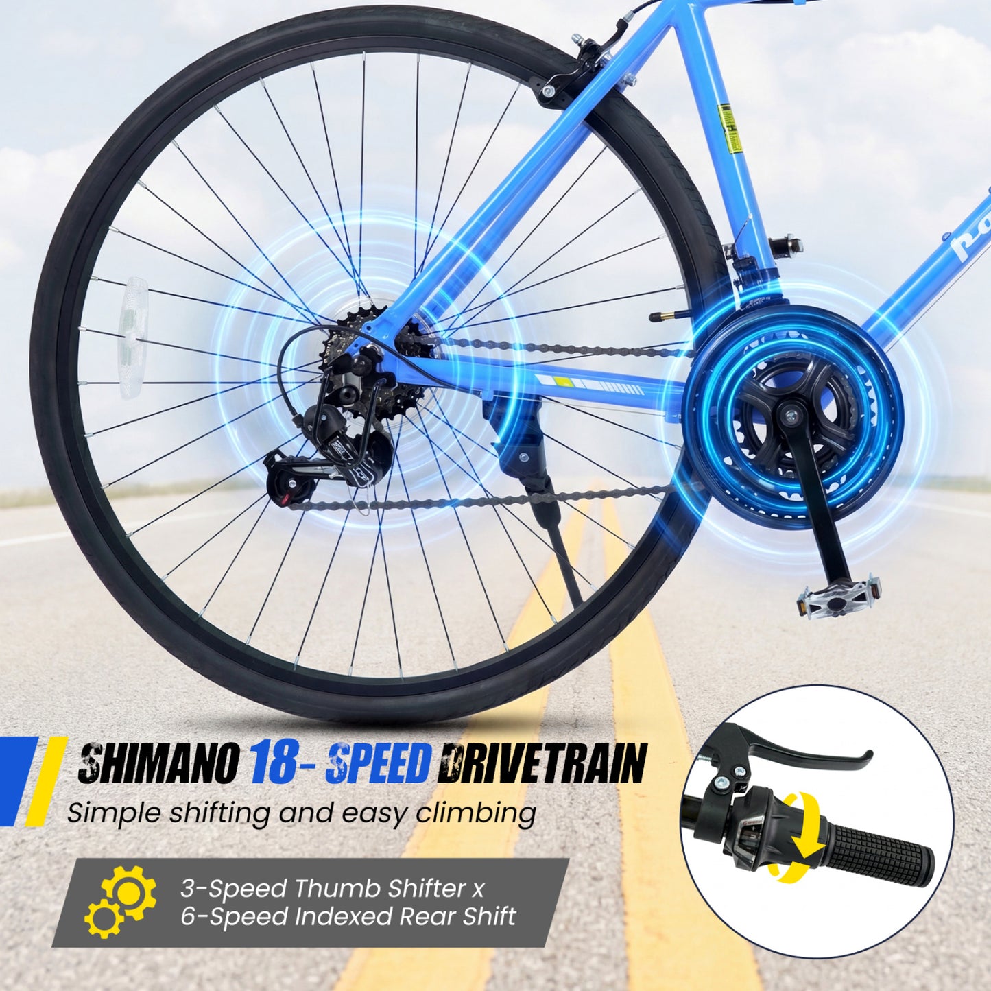 700C Hybrid Bike, 18-Speed Shimano Drivetrain, Phone Holder, Blue Kids Bike at Gallery Canada