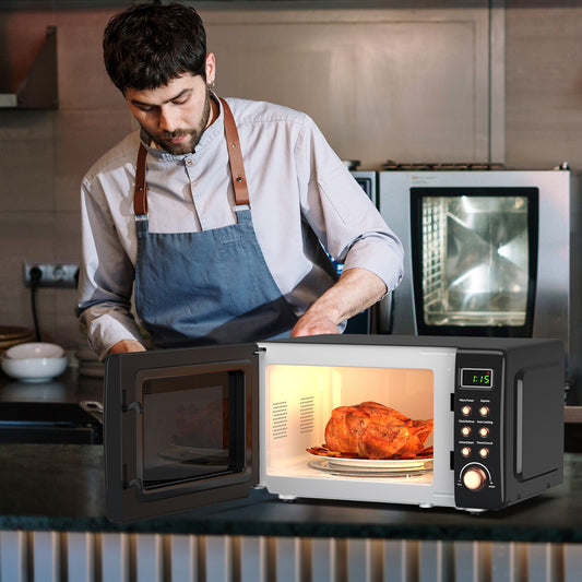 700W Retro Microwave Oven, 5 Micro Power, Auto Cooking, Golden Toaster Ovens Golden at Gallery Canada