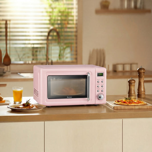 700W Retro Countertop Microwave Oven with 5 Micro Power and Auto Cooking Function, Pink Toaster Ovens Pink at Gallery Canada