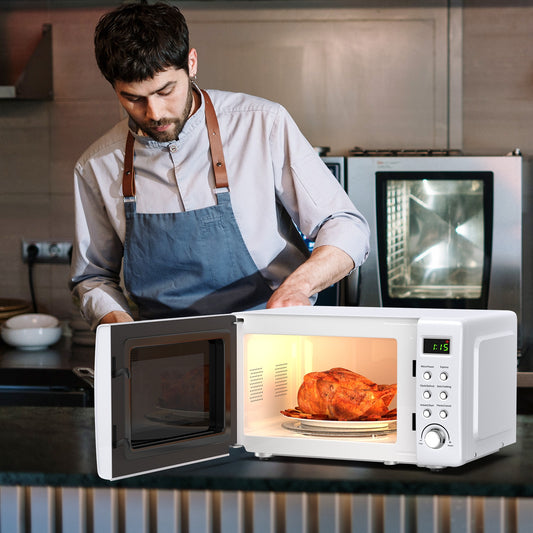 700W Retro Countertop Microwave Oven, 5 Micro Power, Auto Cooking, White Toaster Ovens White at Gallery Canada