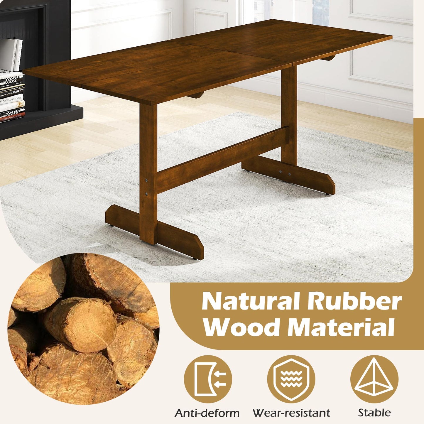 71 Inch Farmhouse Dining Table Wooden Kitchen Table for 6-8 with Rubber Wood Legs, Walnut Dining Tables at Gallery Canada