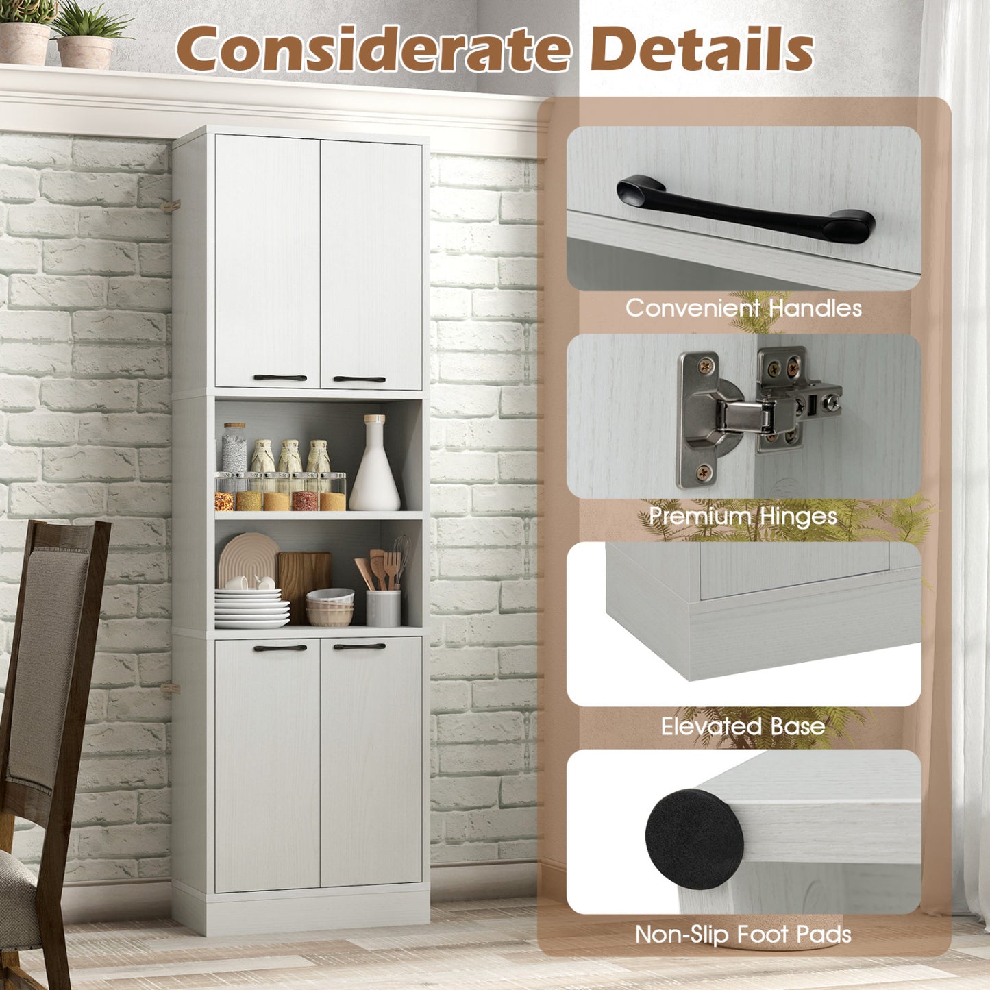 75 Inch Kitchen Pantry Cabinet, Oak, White Sideboards Cabinets & Buffets at Gallery Canada
