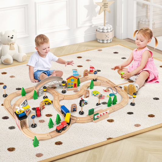 78 Pieces Activity Railway Playset, For Kids Aged 3+, Natural Learning Toys Natural at Gallery Canada