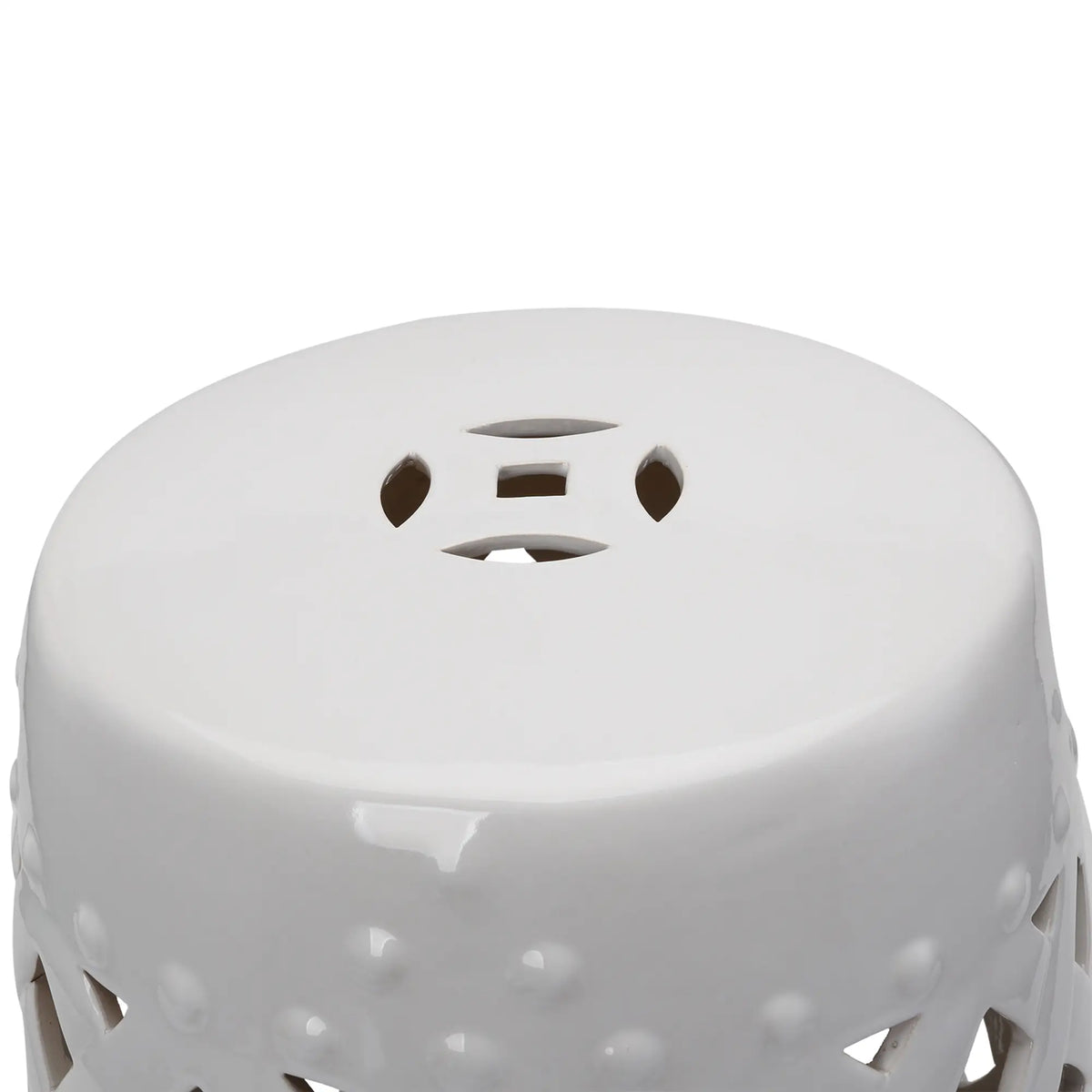 18" Ceramic Garden Stool, Woven Lattice Design, Indoor Outdoor, White Patio Chairs at Gallery Canada