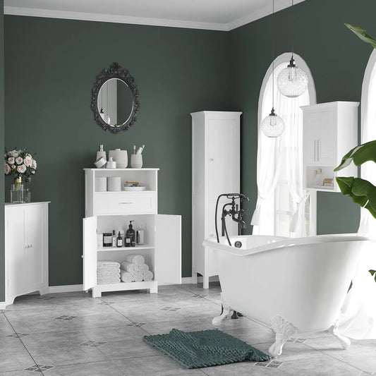 Tall Bathroom Cabinet, Freestanding Storage Organizer, 15" x 13" x 63", White Bathroom Cabinets White at Gallery Canada